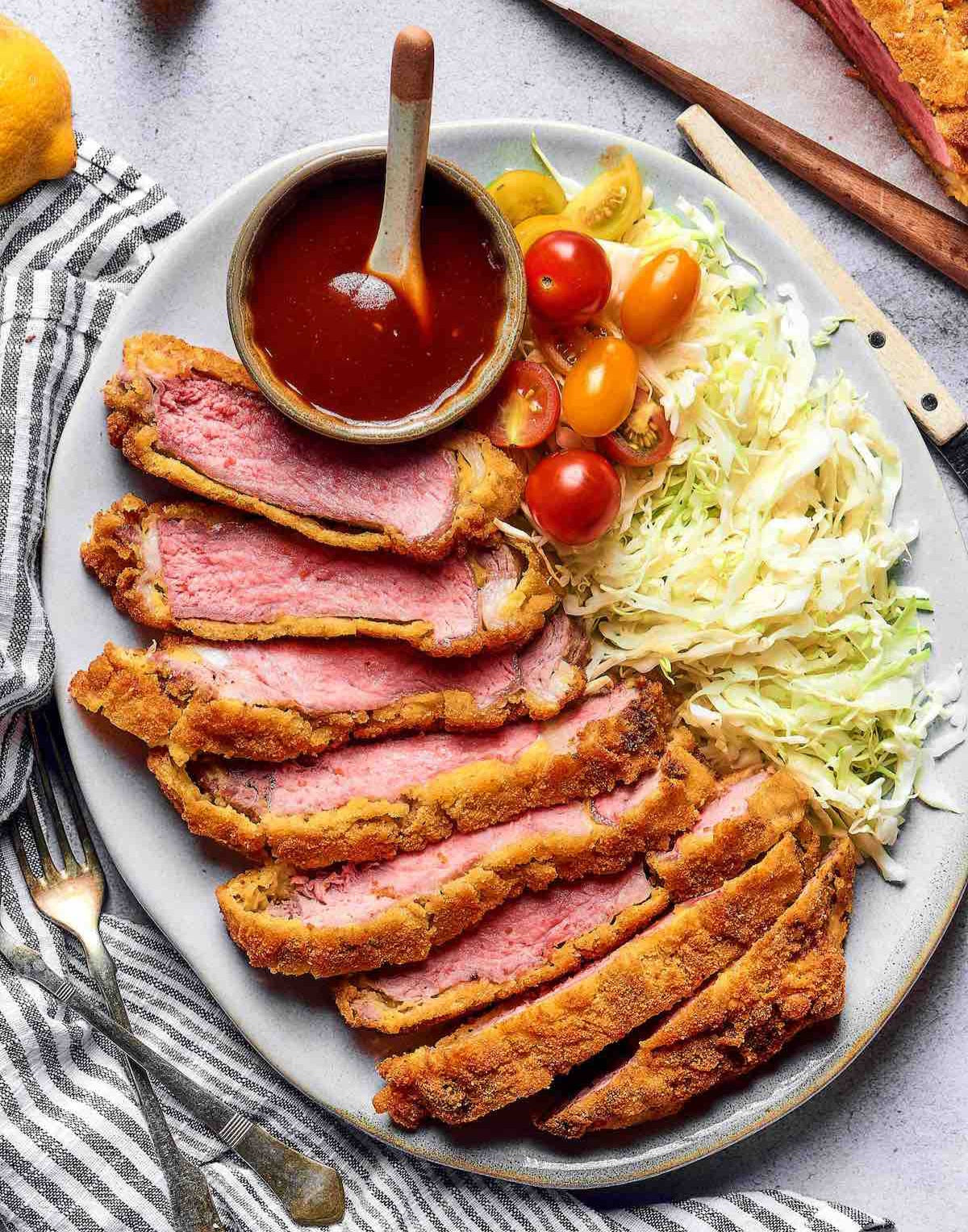 Panko Beef with Sweet Potato Fries and Bok Choy